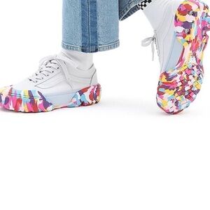 NWOT Vans Old Skool Multicolored Tie Dye Modular Classic White Sneakers Size 7